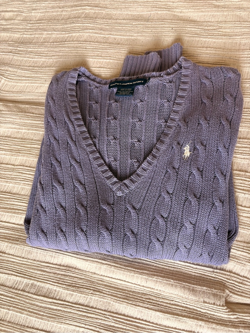 Ralph Lauren Lavender Cable-Knit V-Neck Sweater